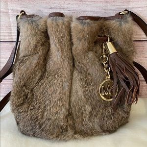 Michael Kors Crossbody Tassel Brown Rabbit Fur Purse